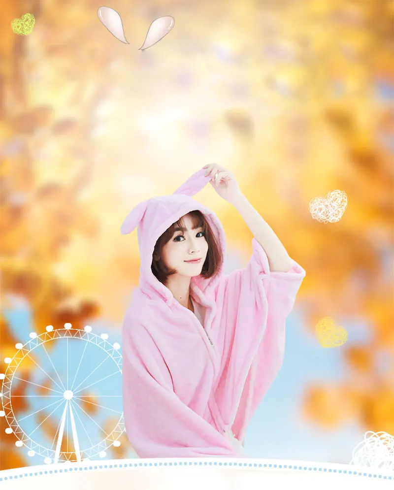 Kawaii Коралловое флисовое зимнее утяжеленное одеяло с ушками, многофункциональный теплый плащ с капюшоном для взрослых и детей, товары для дома и офиса