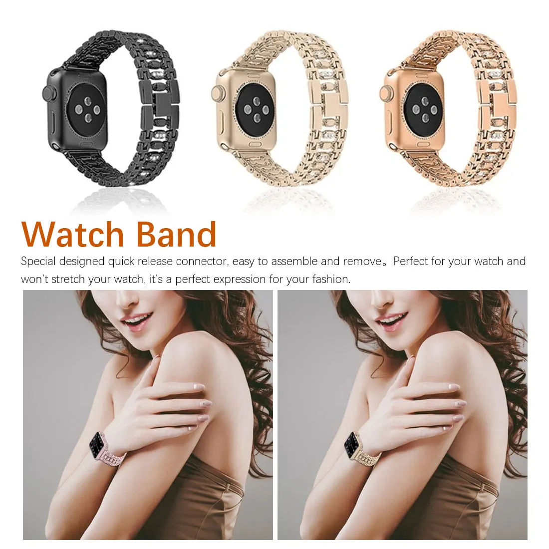 Нержавеющая сталь Для женщин bling Ремешок для apple watch, ремешок 38 мм/40 мм/42 мм/44 мм браслет регулируемый ремешок для apple watch 4/3/2/1 ремешок