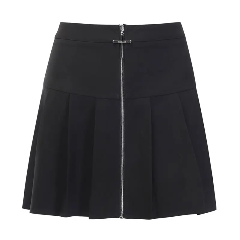 Темные готические юбки Harajuku, модный тонкий сексуальный плиссированный кардиган на металлической молнии с высокой талией, модные черные юбки для девочек, лето