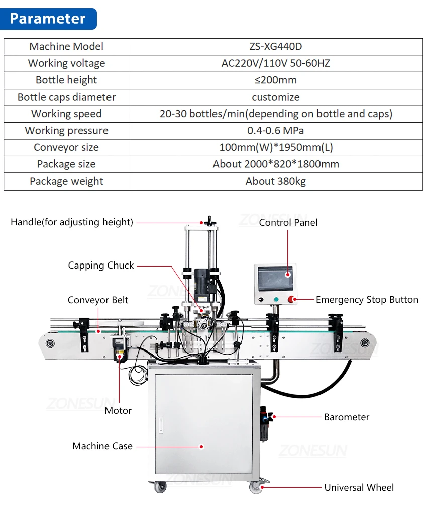 Máquina automática de tampar garrafas ZONESUN ZS-XG440D