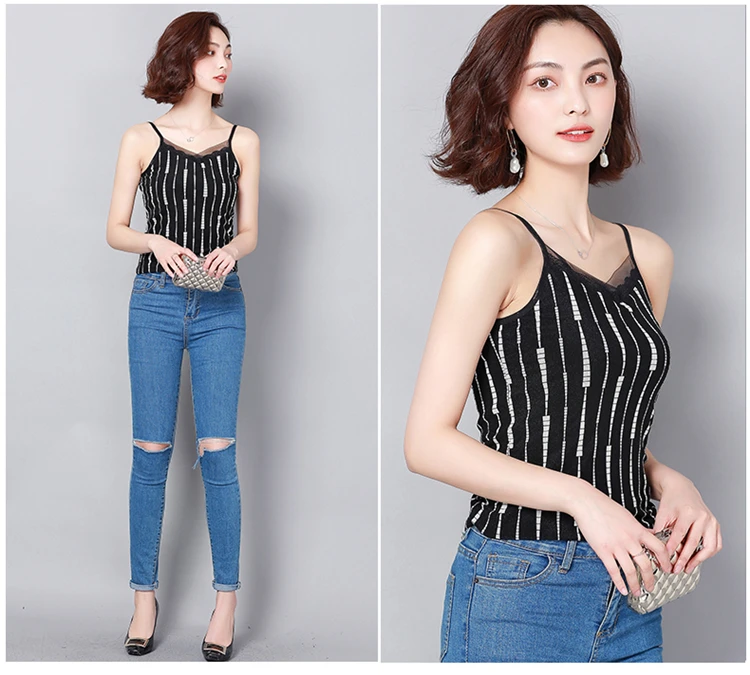 summer tops for women Black Letter Arrow Loose camis Lace Sexy Top Fashion Sling Tops fashion sexy tank top streetwear