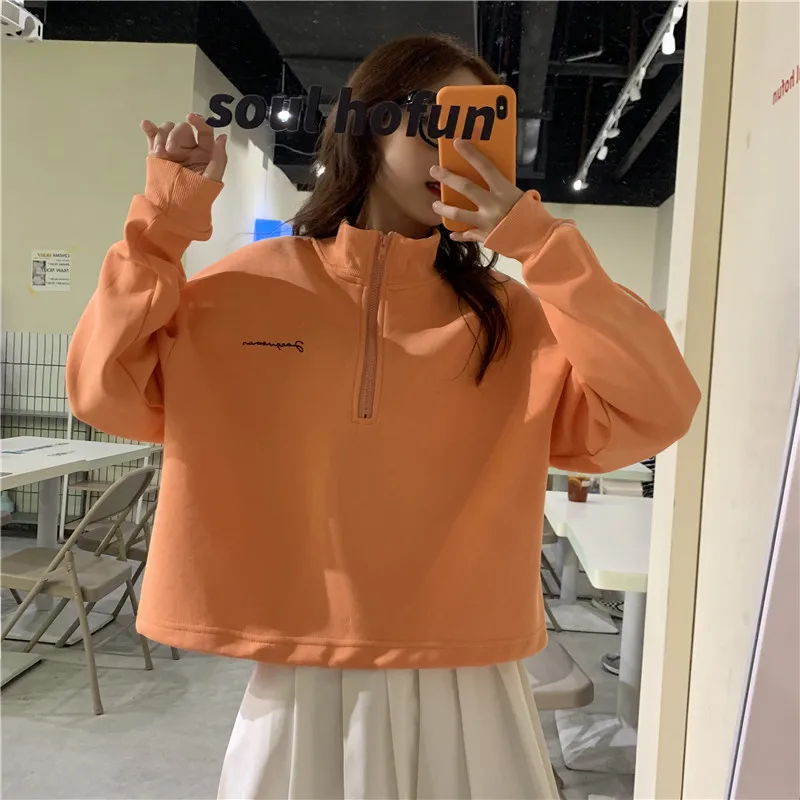 orange Женский пуловер с косой молнией, свитер с длинными рукавами, осенняя Корейская версия, дикий воротник модного цвета с надписью, топ ML027 - Цвет: orange