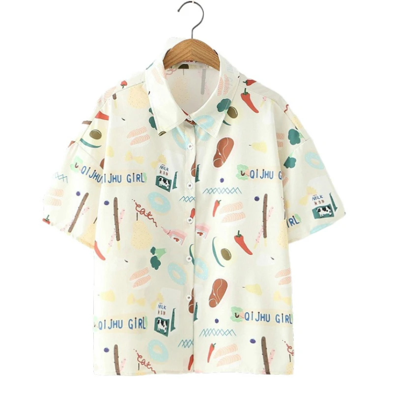 Merry Pretty Women Cartoon Print White Blouses 2020 Summer Short Sleeve Turndown Collar Shirts Womens Tops And | Женская одежда