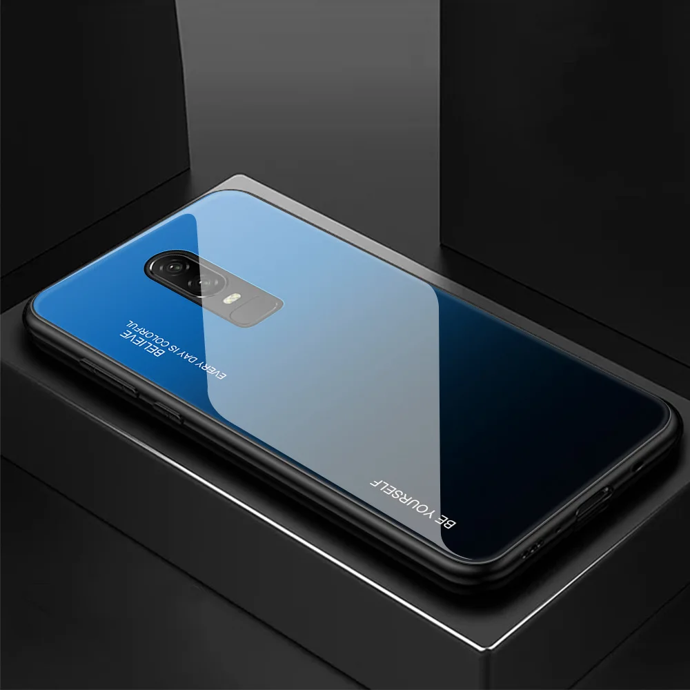 Чехол из закаленного стекла с градиентом для Oneplus 7 Pro, Мягкий защитный чехол из ТПУ с защитой от ударов для Oneplus 6 6 t, задняя крышка