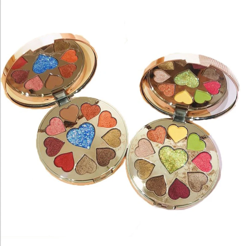 

100% New brand eye shadow 10 color shimmering glitter lasting waterproof heart eyeshadow palette with moirror