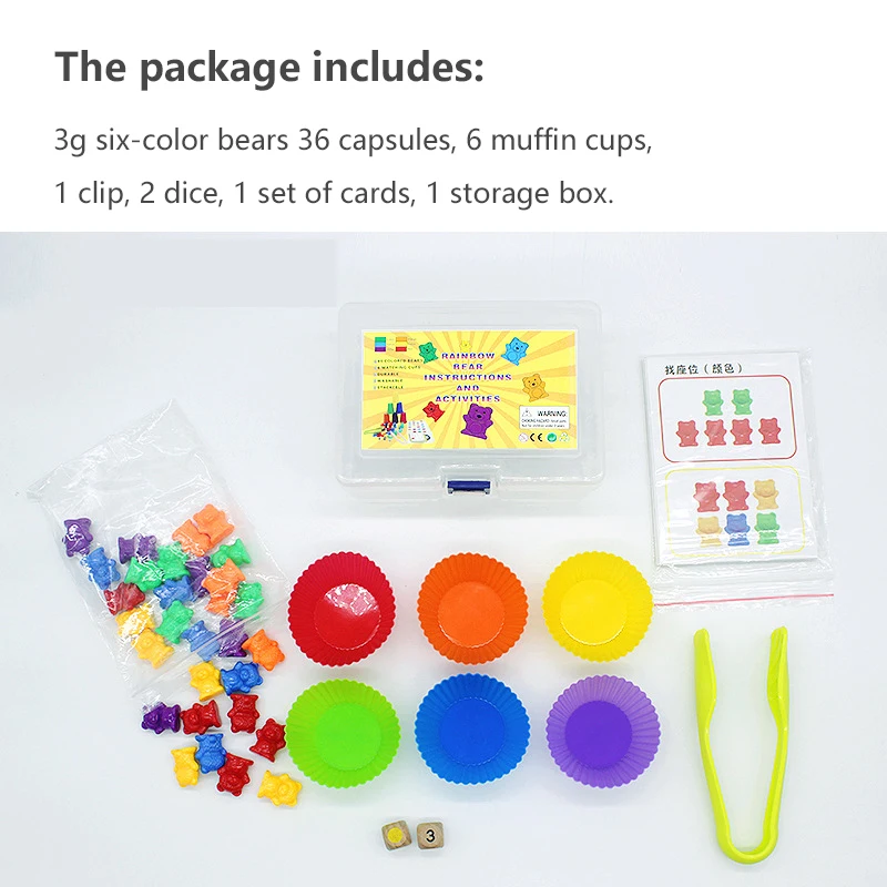 

1 Set Stacked Cups With Counting Bears Montessori Rainbow Paired Games Educational Color Sorting Toys For Toddlers Baby Kid Toy