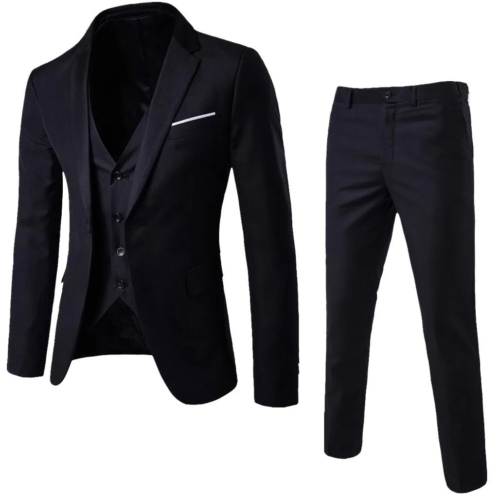 Venta Chaqueta de traje ajustada para hombre, traje de 3 piezas, chaqueta de negocios para fiesta de boda, chaleco con pantalones, traje 1gNWbVDaBjW