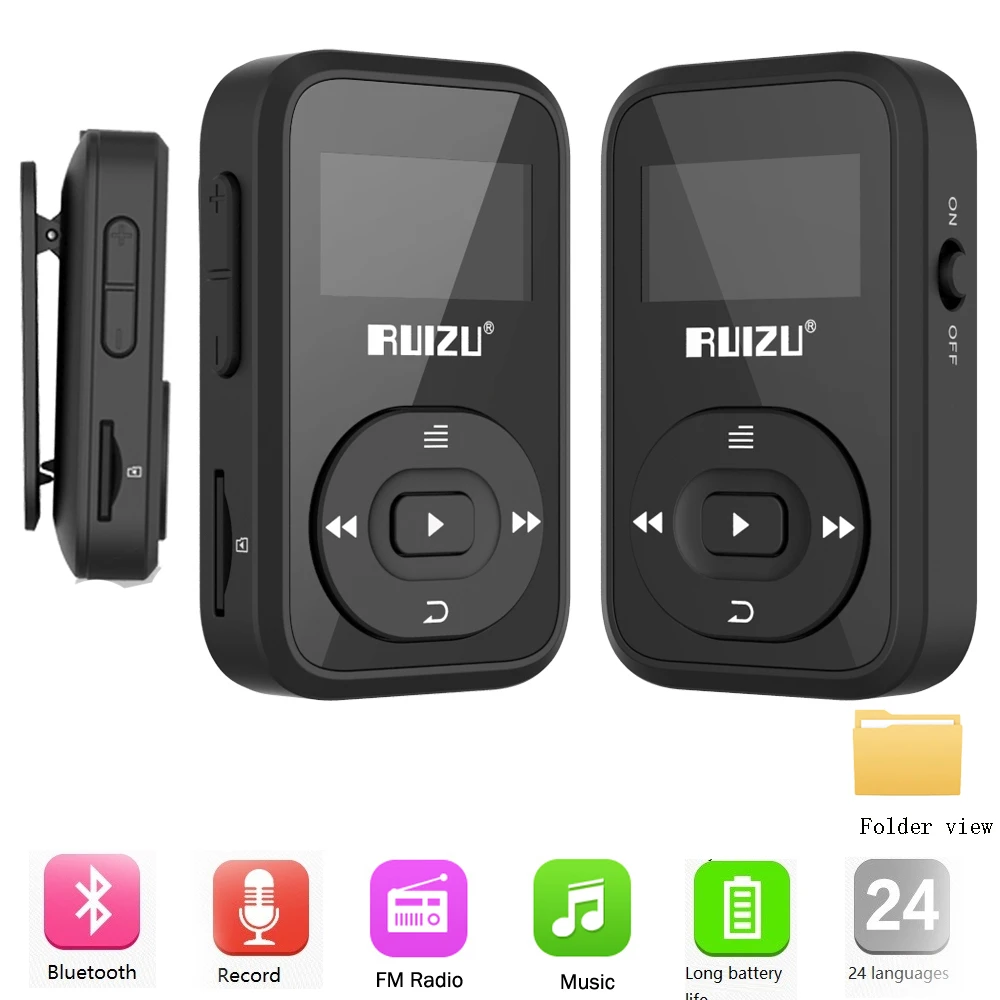 New Arrival Original RUIZU X26 Sport Bluetooth MP3 Player 8gb Clip Mini with Screen Support FM,Recording,E-Book,Clock,Pedometer