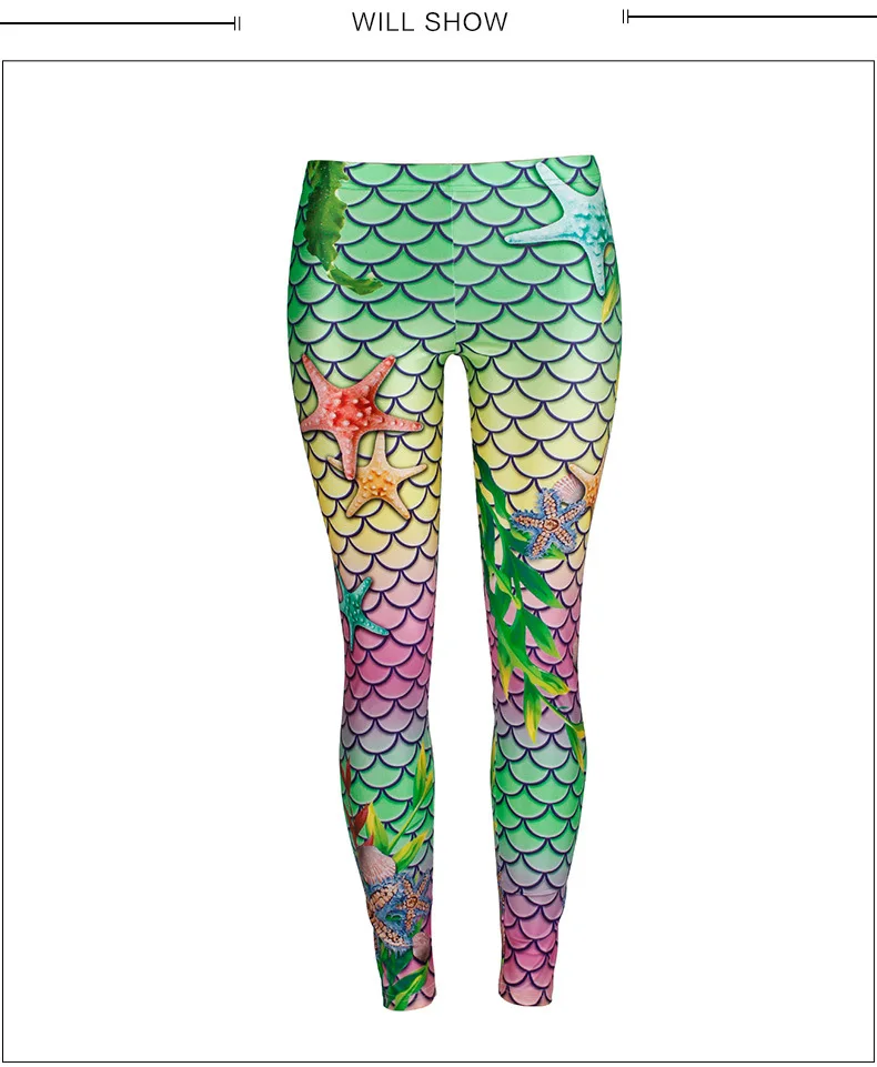 Sexy Femme Pencil Pant 3D printing Mermaid Scale Fins Blood Printed Elastic Slim Fitness Workout cosplay Women Leggings