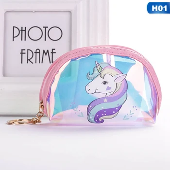

1 PC Mini Laser Colorful Unicon Coin Purse Women Girls Cartoon Half Transparent Wallet Purse Coin Pocket Credit Card Holder New