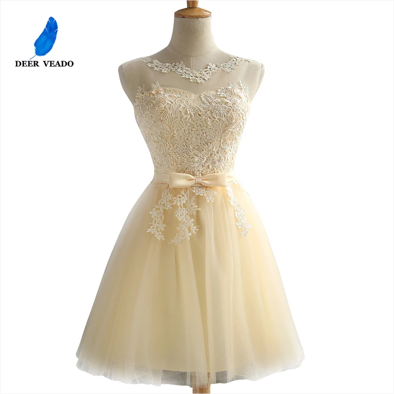 Comprar DEERVEADO vestido de fiesta de cóctel 2019 elegante sin espalda Vestidos cortos de cóctel ajustable encaje espalda vestido de graduación CH604B