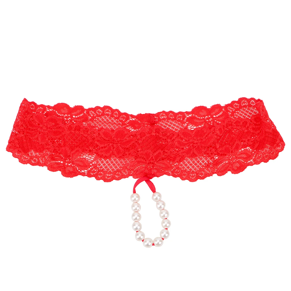 

VATINE Transparent Babydoll Pearl Sexy Panties Female Exotic Apparel Lace Transparent Women Sexy Lingerie Hollow Out T-back