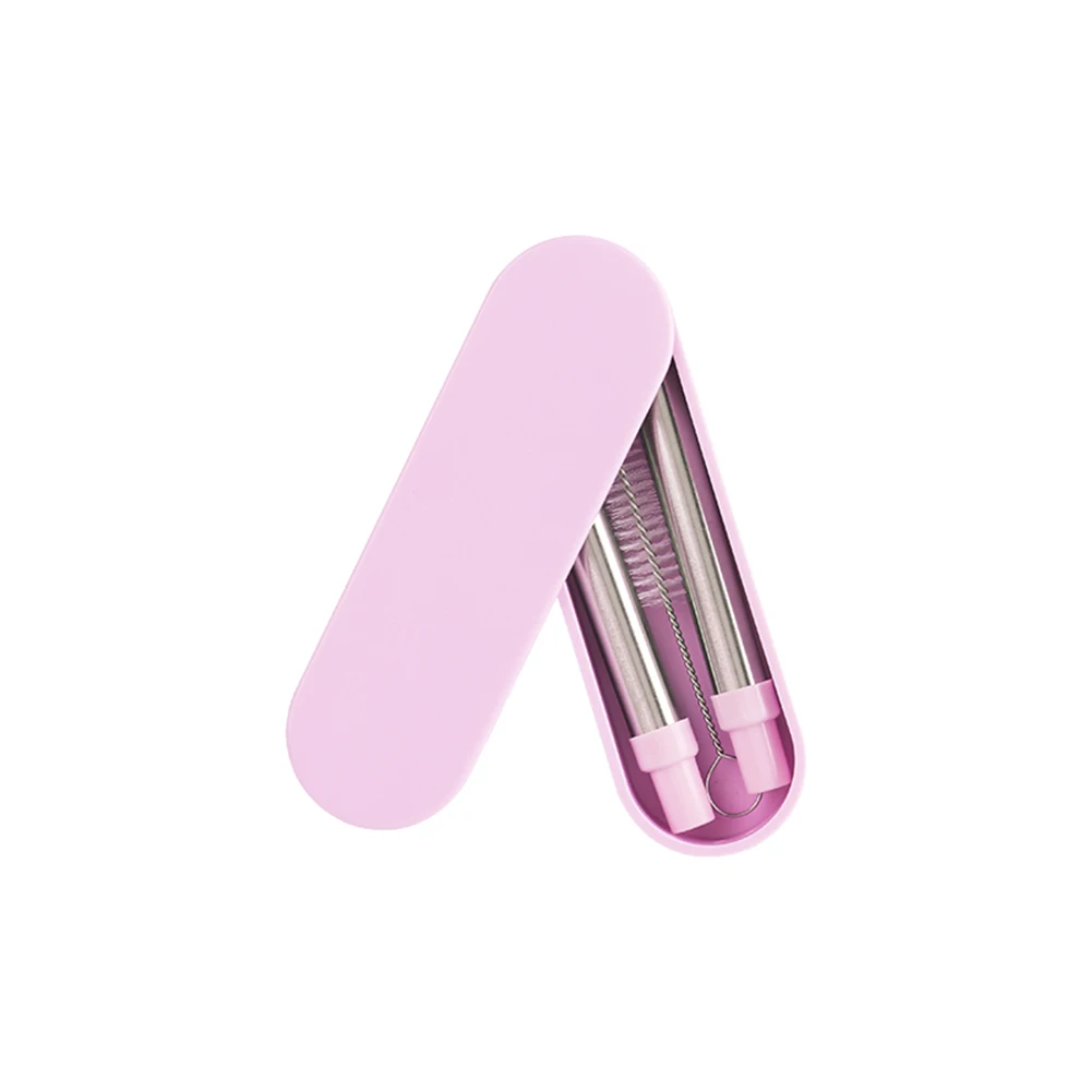 dark pink Нержавеющая сталь питьевые соломинки телескопическая металлическая соломинка с кисточкой портативный ящик для хранения Многоразовые трубочки аксессуары для кухонного бара - Цвет: dark pink