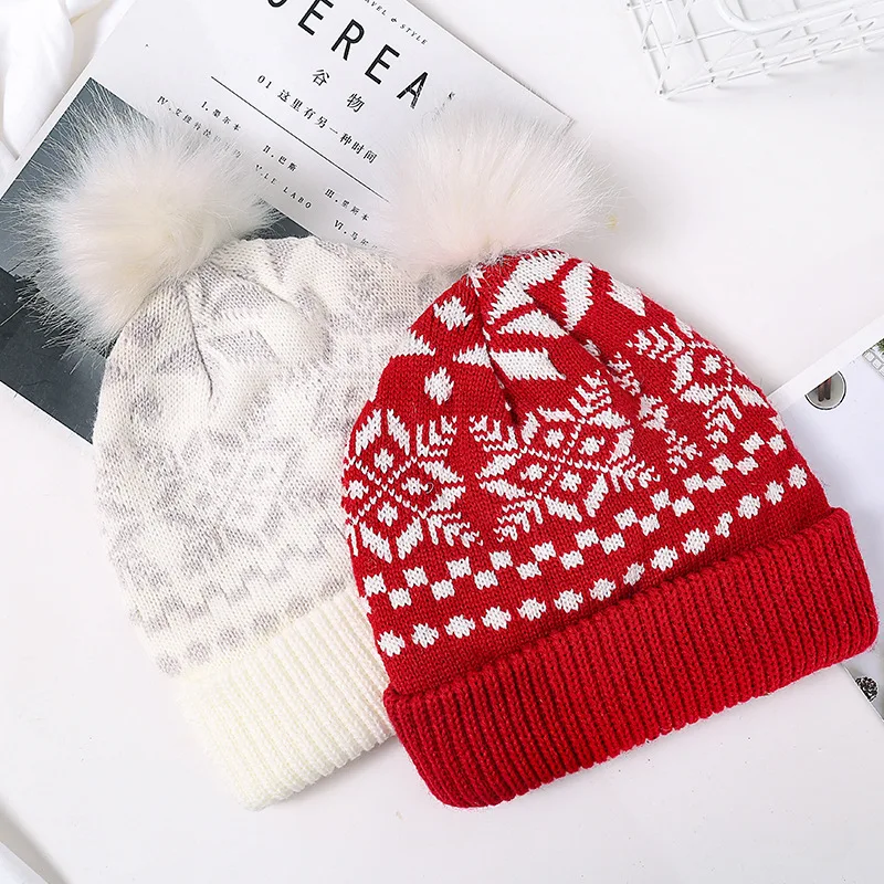 

Manufacturers Autumn & Winter Christmas Series Snowflake Elk Knitted Hat Female Europe and America Foreign Trade Cross Border Ac