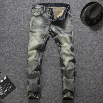 

Dropshipping Quality Guaranteed Fashion Mens Jeans Slim Fit Denim Buttons Pants Brand Men Jeans Vintage Retro Classic Jeans Men