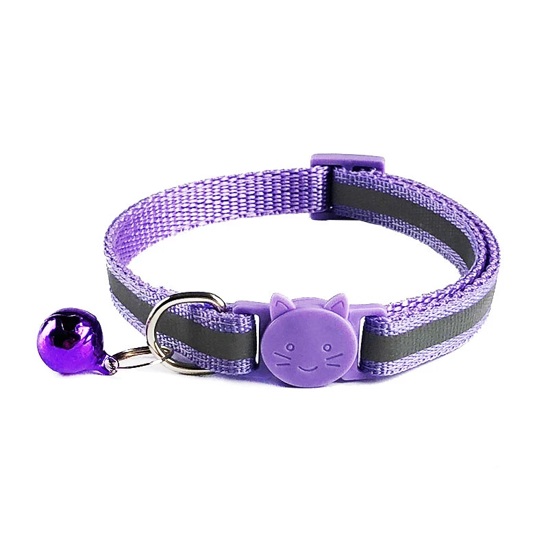 Light purple Модный милый мультяшный ошейник для щенка, регулируемое ожерелье из полиэстера, милый с колокольчиками, с принтом кошки, ожерелье ошейник для собак, поставка - Цвет: Light purple