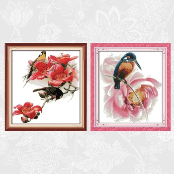 

Kapok bird and kingfisher Cross Stitch Kits 14CT Counted Canvas 11CT Printed Fabric Chinese Cross-stitch Embroidery Needlework