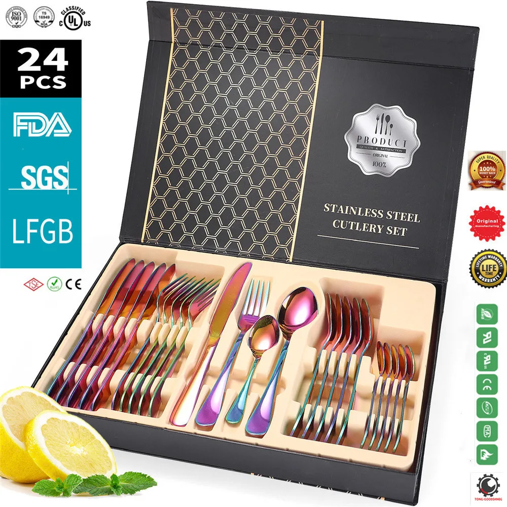 

Dinnerware Set 18/10 Stainless Steel Luxury Flatware Set,Tableware Cutlery Knife/Fork/Spoon/Teaspoon for Western Kitchen Gift