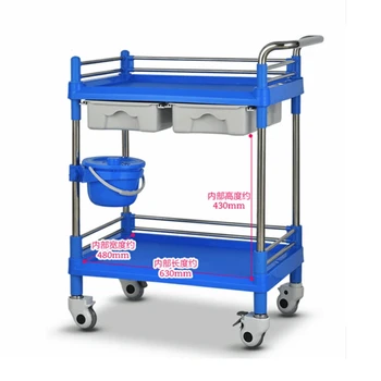 

Hanzhi Medical Cart with Double Drawer Lab Clinic Treatment Equipment Trolley Beauty Salon Cart Trolley Double-Layer