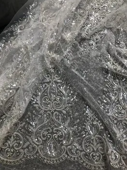 

Nigerian french net Lace Cyndi-20.8806 Embroidered Cord Lace Fabric with full beads for bridal dress