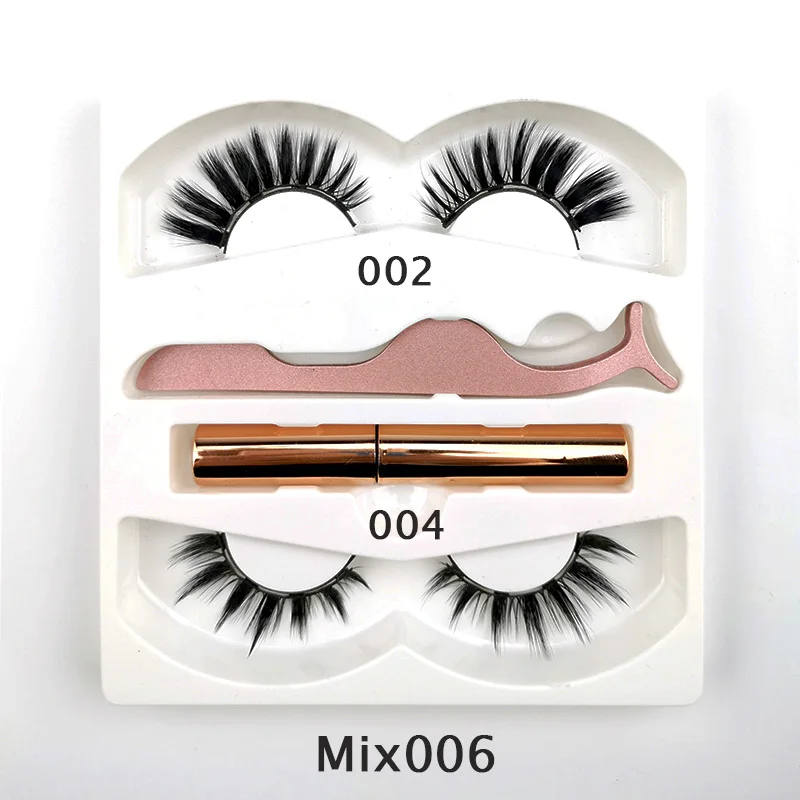 3D Магнитные накладные ресницы, 3 пары, магнитная подводка для глаз, накладные ресницы из норки, водостойкий пинцет, набор, стойкий макияж ресниц - Цвет: MIX 006