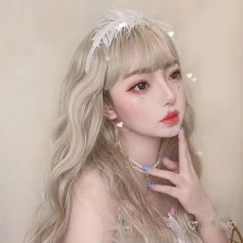 

MANWEI56CM Lolita Long Curly Bangs Linen Light Cute Heat Resistant Party Synthetic Hair Ombre Cosplay Wig