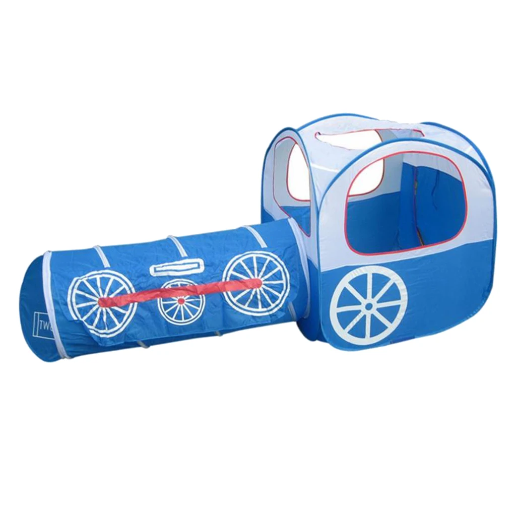 Kids Tunnel Tent with Train Pattern Playhouse Birthday Present for Children Toddlers, Foldable & Durable (Blue)