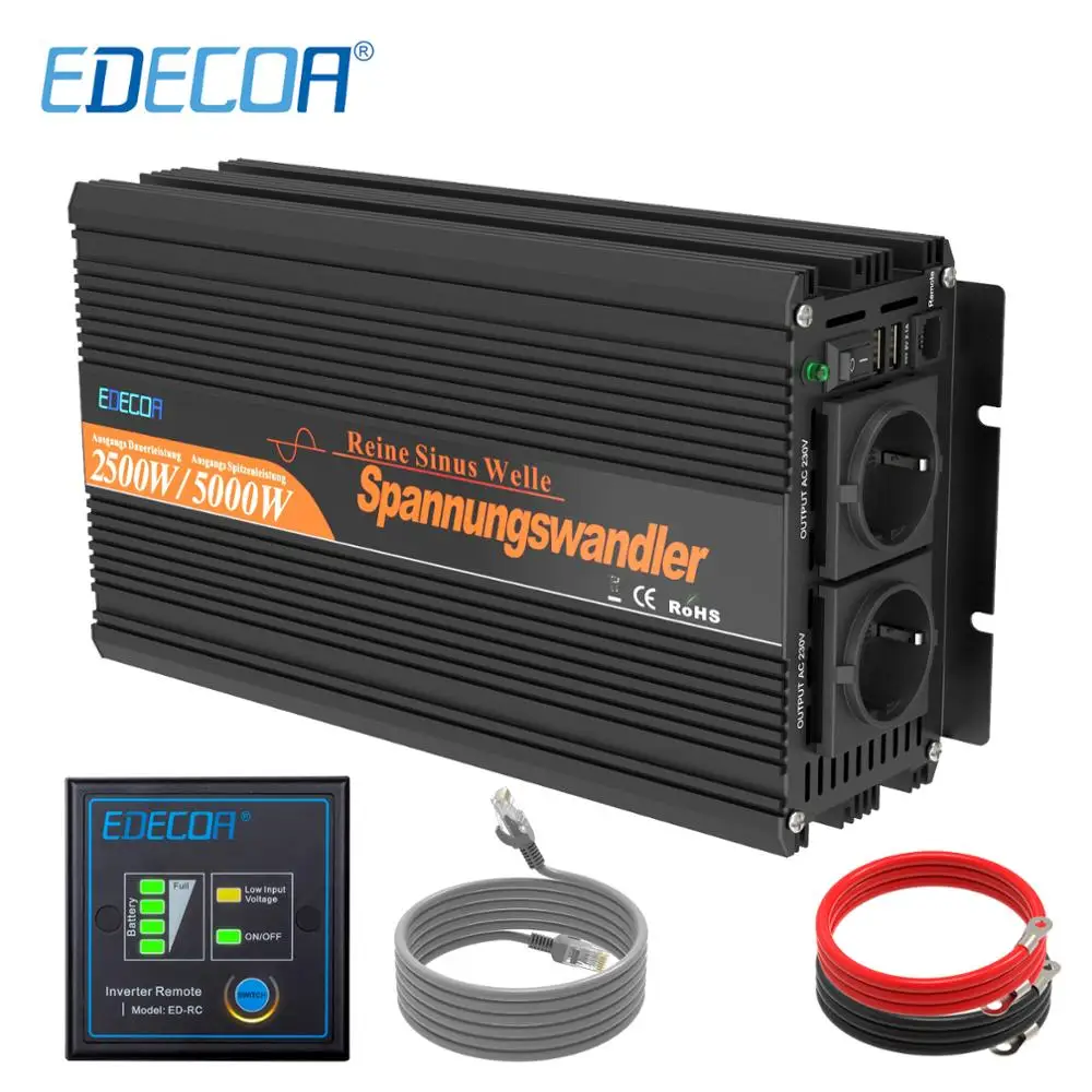 EDECOA 2500 Вт инвертор солнечной энергии с чистой синусоидой постоянного тока 12 В в