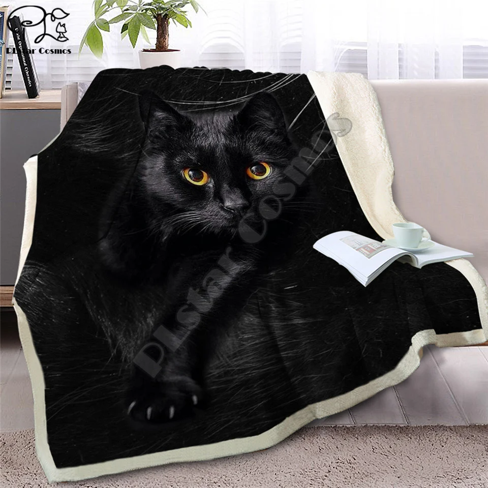 

Gray Cat Throw Blanket on Bed 3D Animal Plush Sherpa Blanket Pet Siamese Bedspreads Fur Print Thin Quilt Drop Ship style-2