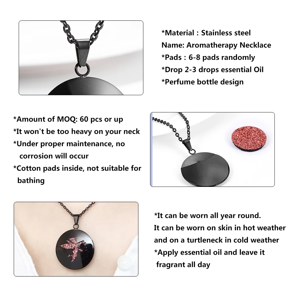 Популярный черный медальон со светорассеивателем из нержавеющей стали, ожерелье с диффузным кулоном, ароматерапия, колье аромараспылитель для женщин