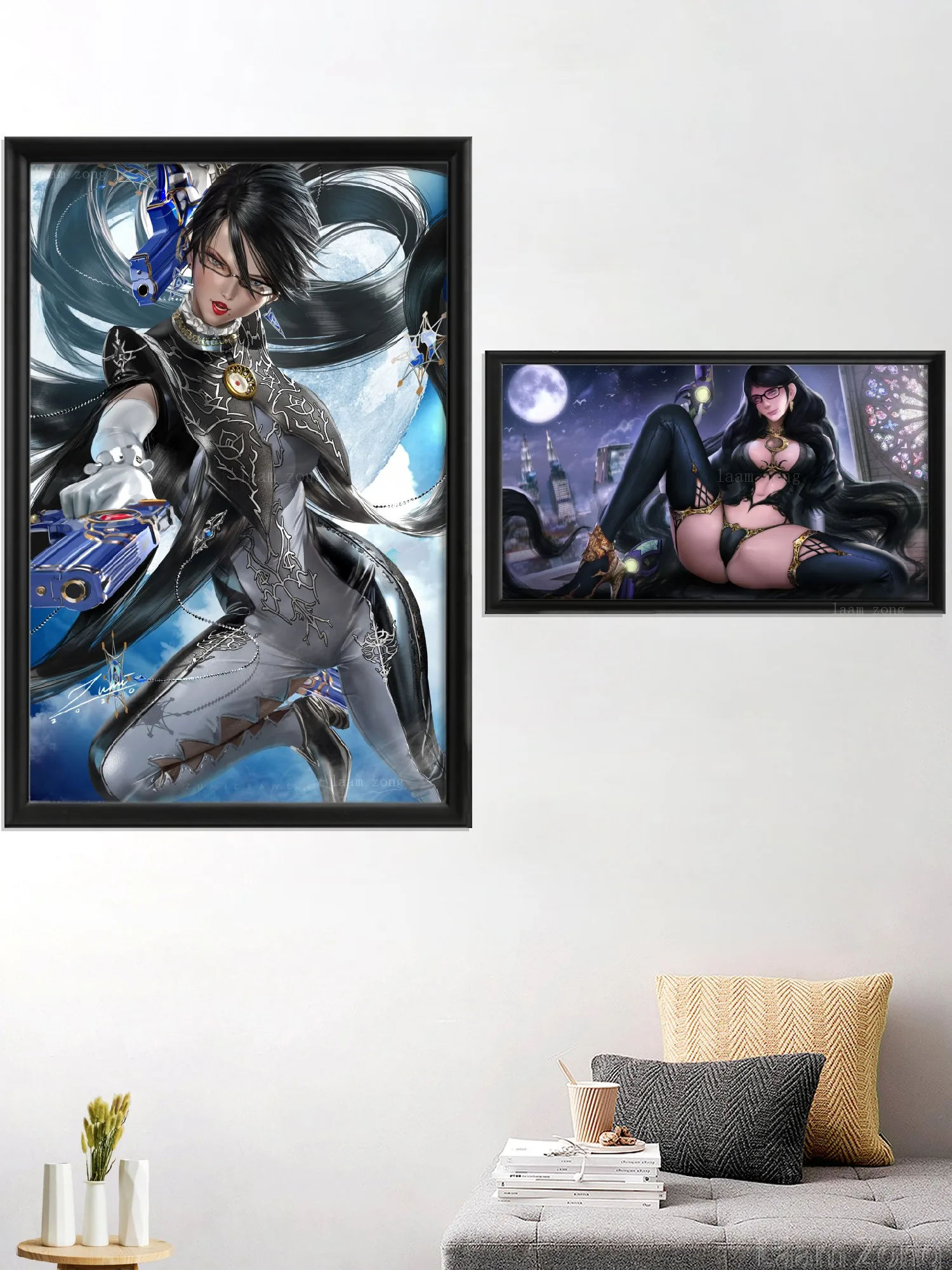 Bayonetta-Póster Artístico de dibujos animados para decoración del hogar,  imagen de seda con estampado de chica desnuda Sexy de Anime, para sala de  estar y dormitorio, personalizado