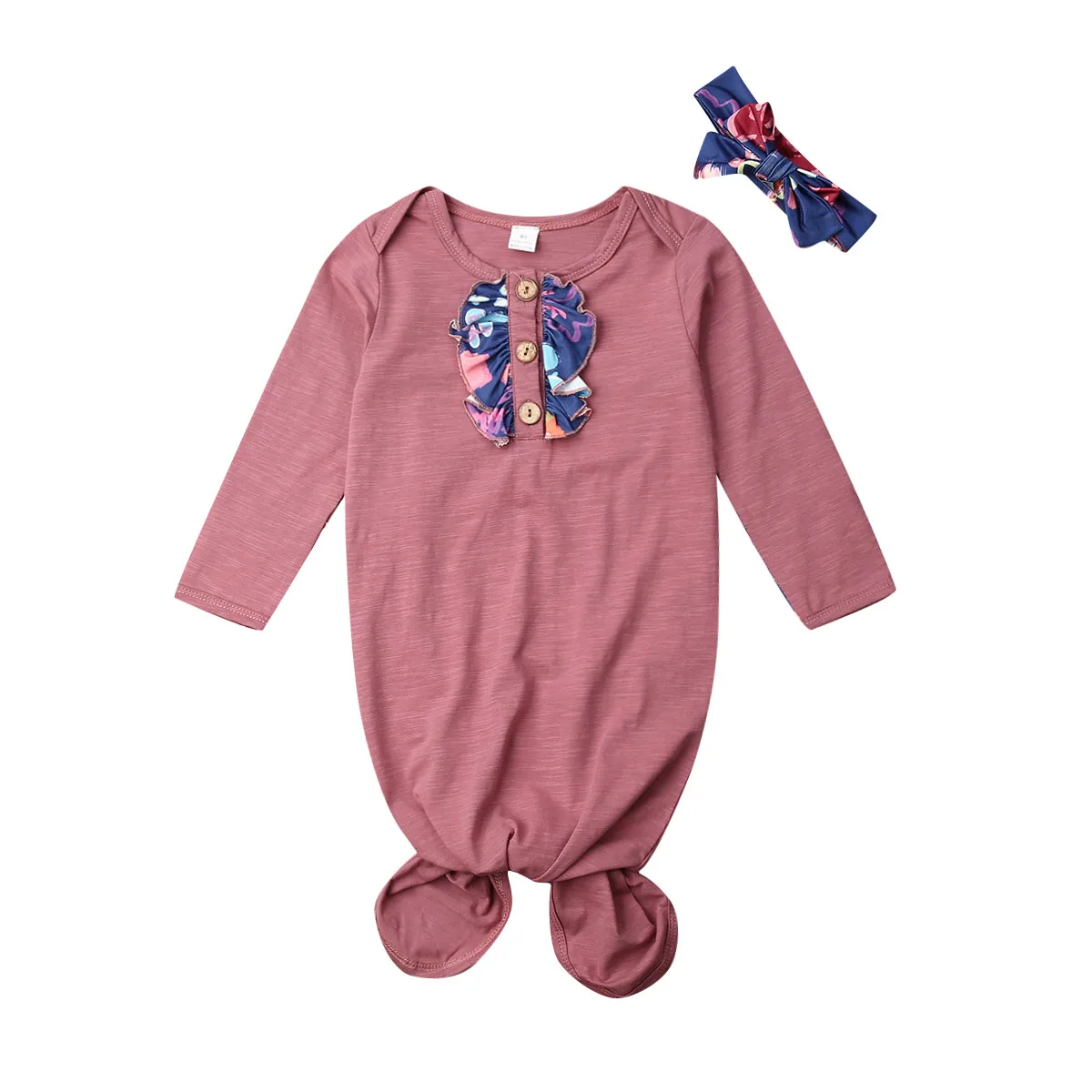 Одеяло для пеленания новорожденных с цветочным рисунком, пеленка для сна+ повязка на голову, хлопковый комплект - Цвет: Фиолетовый