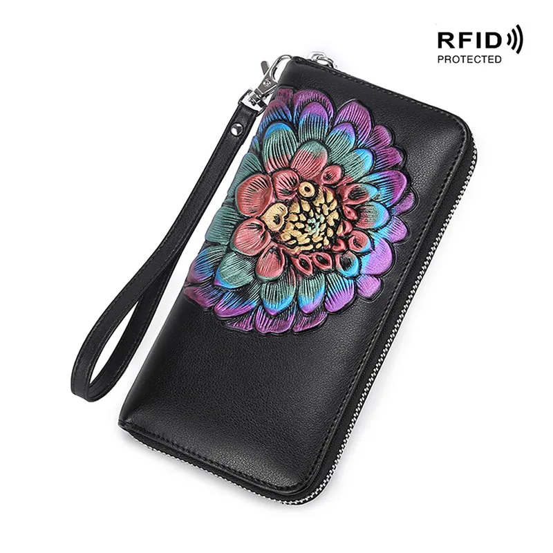 F Женский кошелек с принтом, RFID, натуральная кожа, клатч, сумка для телефона, много слотов, держатель для карт, для путешествий, Ретро стиль, Женский кошелек для монет - Цвет: F