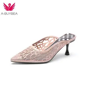 

New Summer Women's Sandals Kid Suede Slip-On Crystal High Heel Shoes Solid Sexy Ladies Party Shoes Fashion Rome Style Shoes