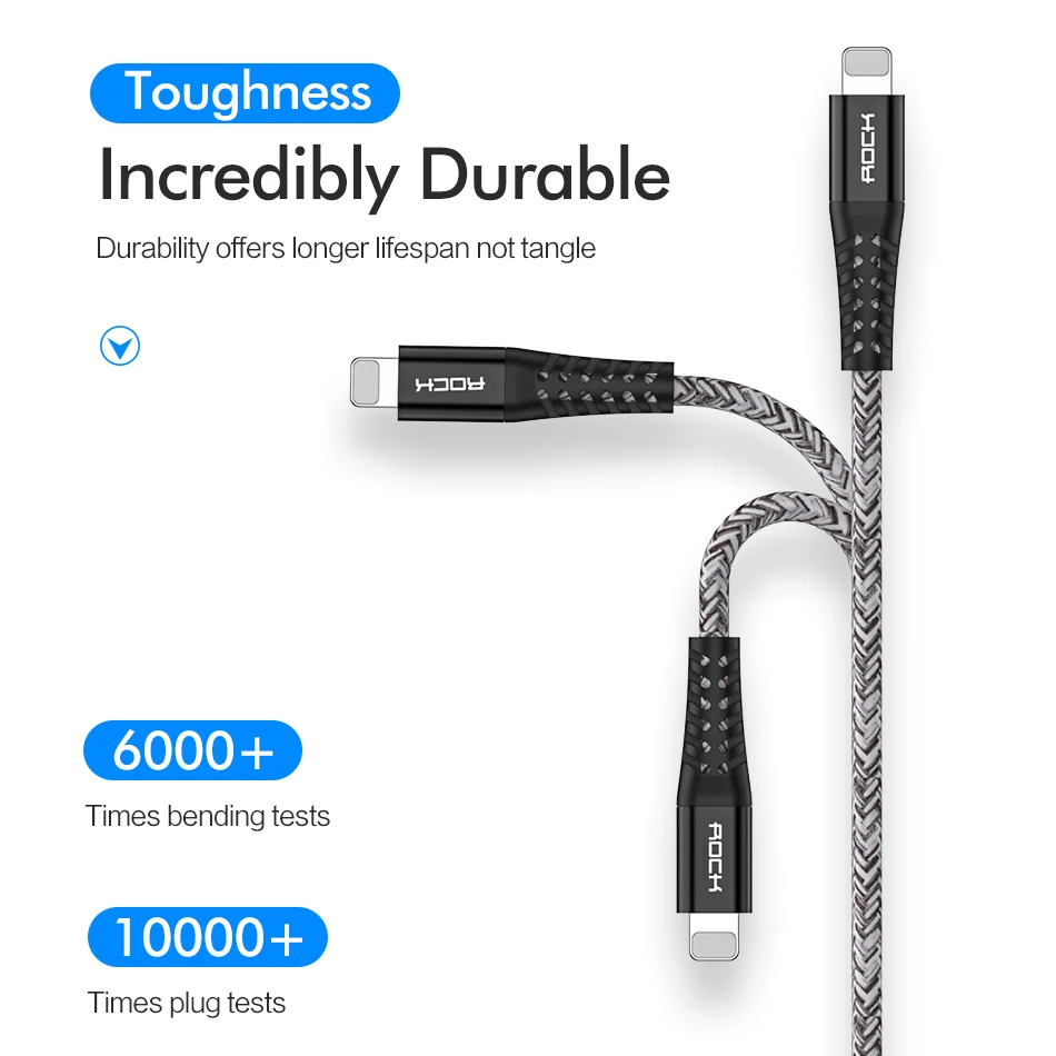 ROCK 3.1A USB кабель для iPhone 11 Pro Max Xs Xr X 8 7 6 Plus 6s ipad шнур Быстрая зарядка данных мобильный телефон Быстрый кабель