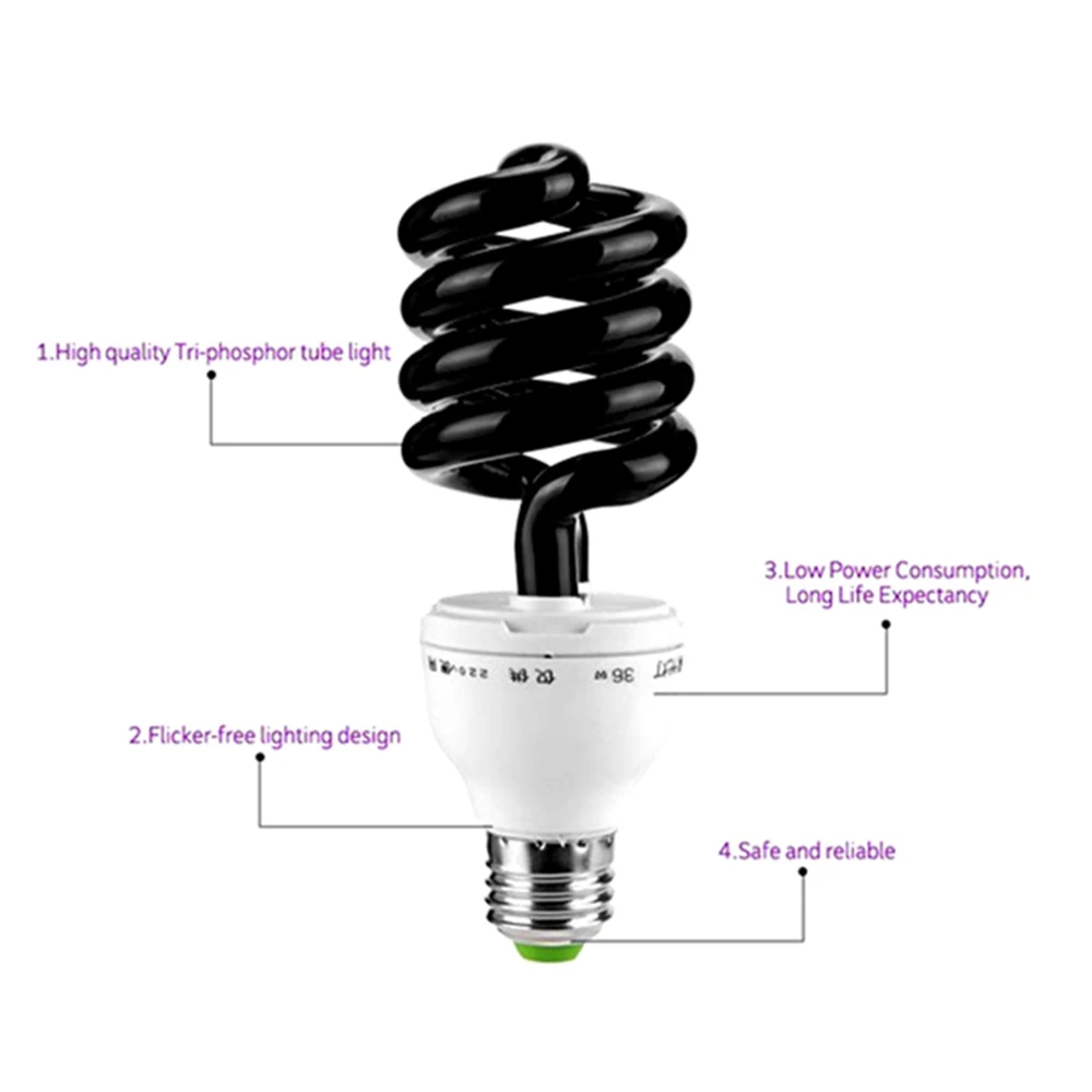 

220V E27 18W UV Light Bulb UV Ultraviolet Fluorescent CFL Light Bulb Spiral Enegy Saving Black Light Violet Lamps Lighting