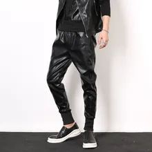 Новинка, зимние облегающие кожаные штаны, модные штаны-шаровары из искусственной кожи с эластичной резинкой на талии, уличные повседневные узкие брюки размера плюс