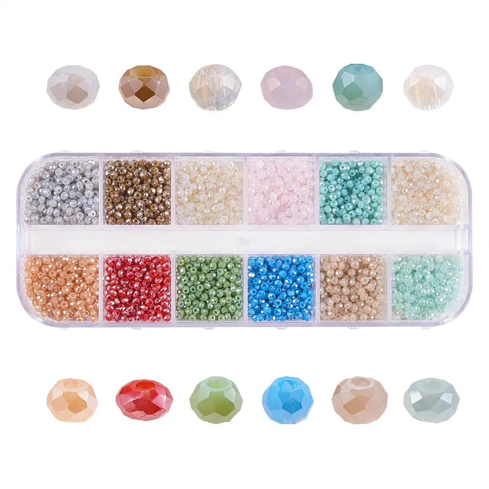 

12Colors Electroplate Glass Crystal Loose Tiny Beads Imitation Jade Pearl Luster Plated Faceted Rondelle Bead for Jewelry Making