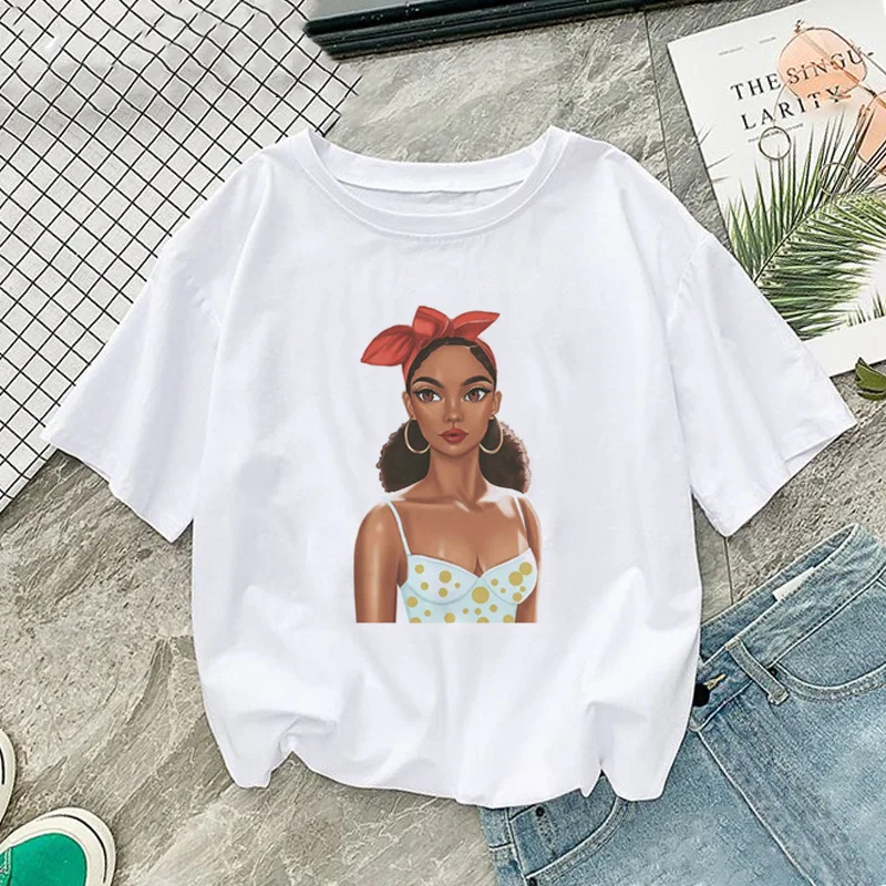 Melanin Poppin рубашка Vogue Футболка женская черная африканская кудрявая девушка
