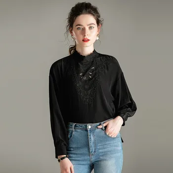 

A201028 Silk Shirt Female 2020 Season Design Feeling Xiaozhong Slim Fit Long Sleeve Silk Shirt