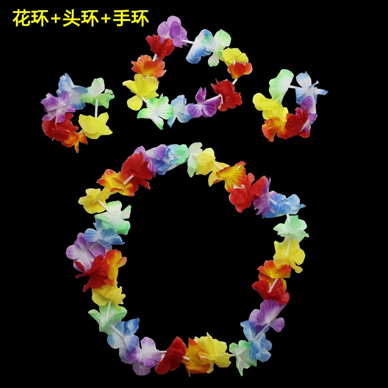Wedding Kin Props Hawaiian Grass Skirt Garland Four-piece Set Wreath Thoracic Ring Bracelet Halloween Ball Performance
