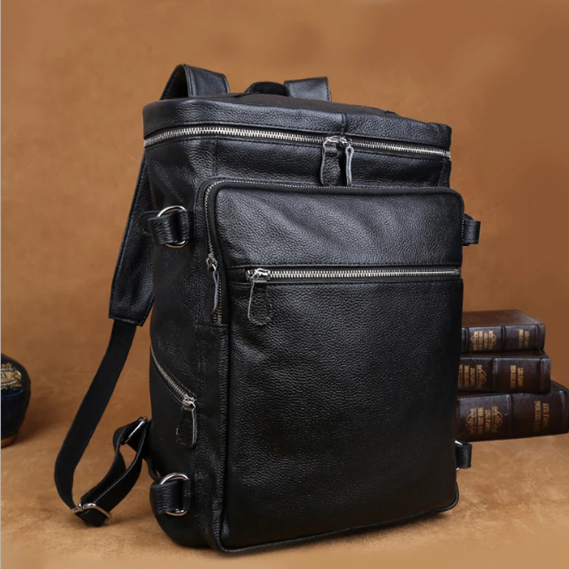 

Fashion Mens Leather Backpack Laptop Rucksack 15 Inch Computer Bag For Work Black Travel School Daypack Male