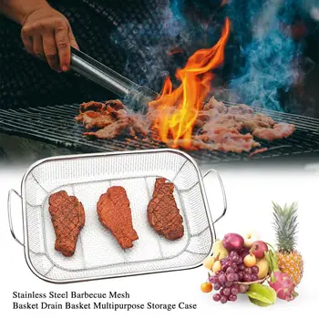 

Stainless Steel Barbecue Mesh Basket Drain Basket Multipurpose Storage Case