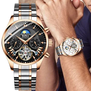 

BIDEN Tourbillon Mechanical Watch Men Luxury Brand Stainless Steel Men Business Automatic Watch Male Clock Relogio Masculino