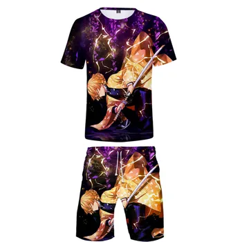 

Demon Slayer Kimetsu no Yaiba Cool Harajuku Fashion New Arrival 3D Streetwear two piece set O-neck tshirt and shorts Men's Set