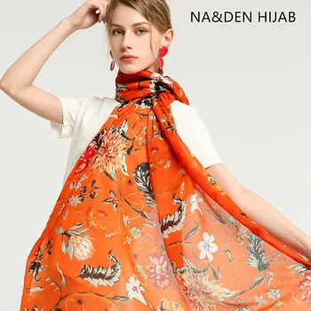 

1PCS Viscose Islamic bandana Solid shalws Muslim new hijab Flower printing scarves Long muffler Hi-Q ladies wraps Winter scarf