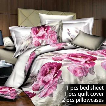 

Printed Duvet Cover Bedding Set Queen Bed Sheet Quilt Cover Pillowcases Decor