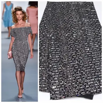 

2019 Silver Grey French sequence sequins net lace,African velvet tulle mesh sequence lace fabric for party dress 5yards/lot