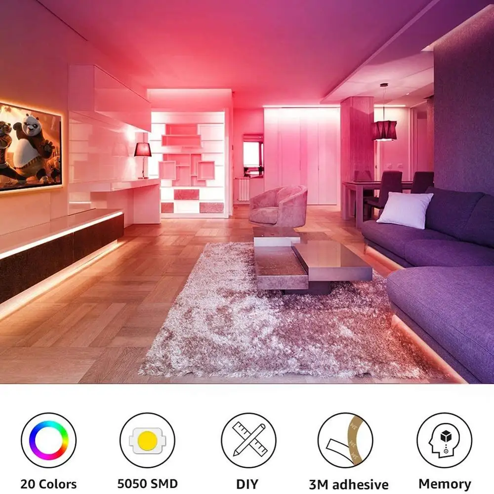 US $10.95 LEADLY LED Strip Lights 164ft RGB LED Light Strip 5050 LED Tape Lights Color Changing LED Strip Lights With Remote For Home