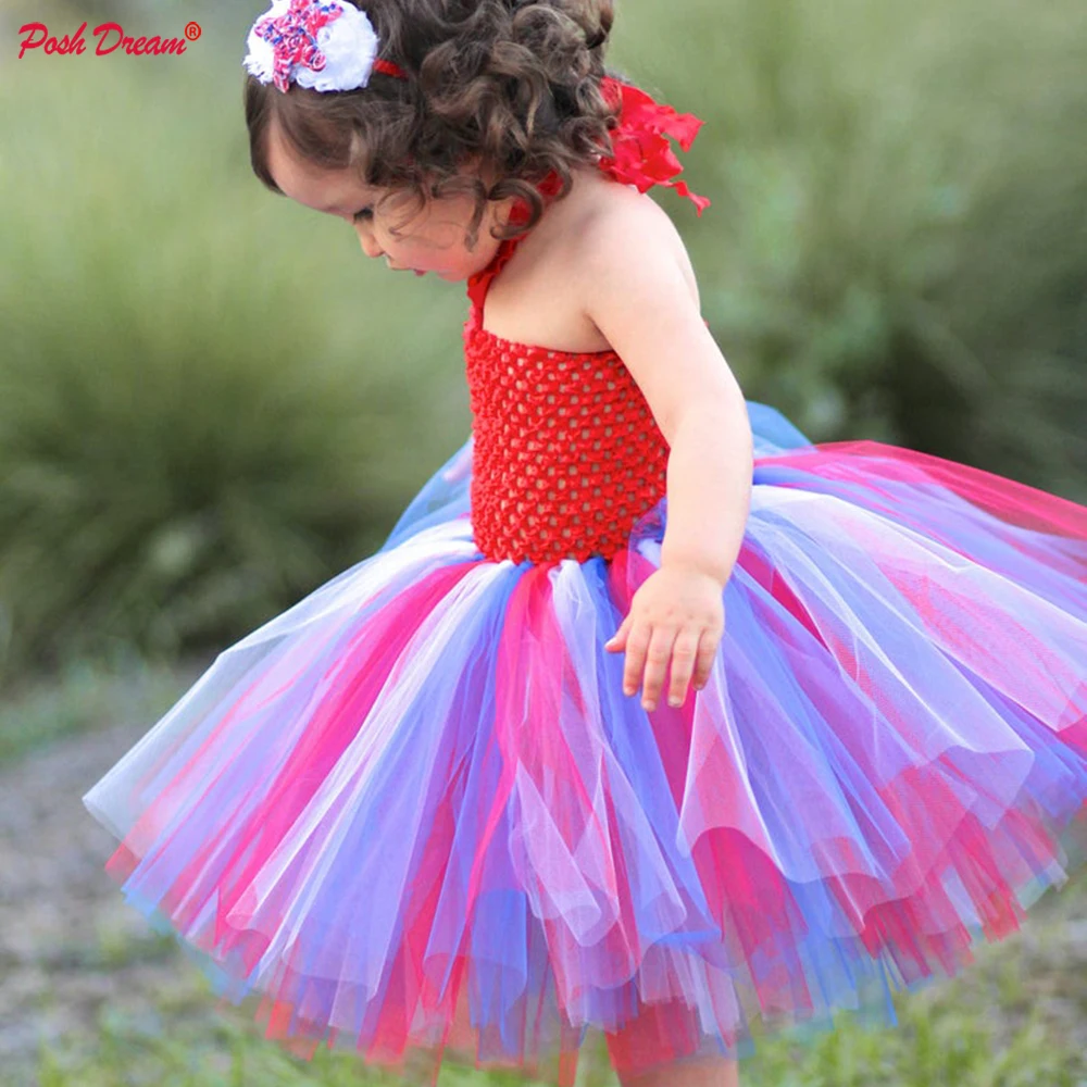 Шикарные детские костюмы красного, синего и белого цвета для девочек 4 июля, вечерние платья-пачки для маленьких девочек
